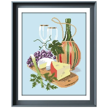 Сыр красное вино набор для вышивания крестом пищевой узор дизайн 18ct 14ct 11ct небесно-голубой холст Вышивка крестиком DIY рукоделие