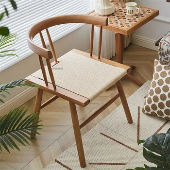 Обеденные стулья из массива дерева для столовой, мебель в китайском стиле, современный веревочный Ретро-письменный стул, домашний стул со спинкой