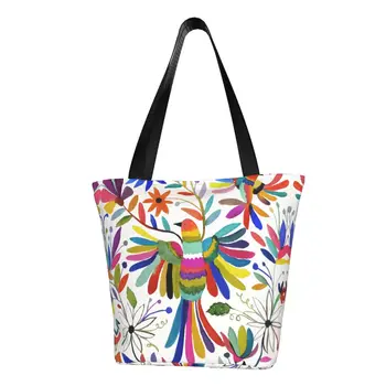Симпатичная мексиканская сумка-тоут Otomi Bird для покупок, переработанная сумка для покупок с вышивкой животных, холщовая сумка для покупок на плечо