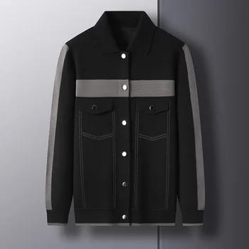 Высококачественная модная мужская трикотажная куртка с лацканами в тон осенью и зимой 2023 года, новый молодежный повседневный свитер-кардиган для мужчин