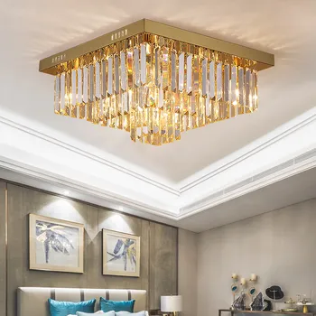 Современная золотая хрустальная люстра для потолка, спальня, гостиная, золотая лампа cristal, декор для дома, квадратные светодиодные светильники
