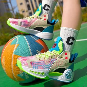 Детская баскетбольная обувь, новая детская обувь, спортивная обувь для молодежного отдыха, уличная противоскользящая баскетбольная спортивная обувь для мальчиков, размер