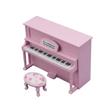 Миниатюрная модель пианино с табуреткой Деревянный кукольный музыкальный инструмент Украшения стола