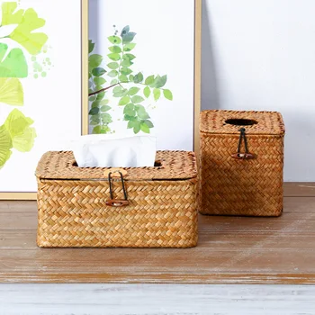 Коробка для салфеток из плетеного ротанга ручной работы, Коробка для салфетниц, лоток для рулонной бумаги, Коробка для хранения в гостиной, Home Decor WF