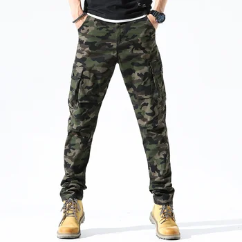 Камуфляжные брюки-карго, молодежные мужские демисезонные облегающие эластичные комбинезоны с несколькими карманами, Повседневные брюки, уличные военные брюки, мужские