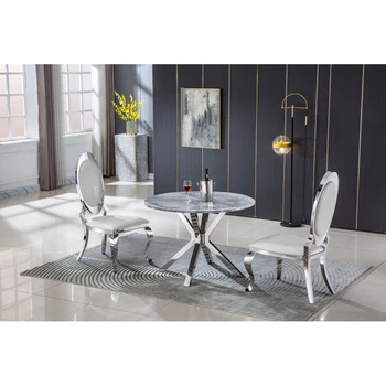Современный круглый мраморный стол для столовой/кухни, мраморная столешница толщиной 1,02 дюйма, хромированное основание из нержавеющей стали