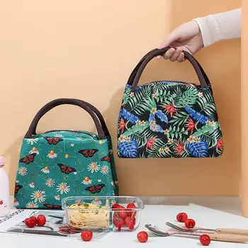Модная сумка для ланча с тепловой изоляцией, милые многоцветные сумки-коробки для завтрака, женская портативная ручная упаковка, Товары для пикника и путешествий.
