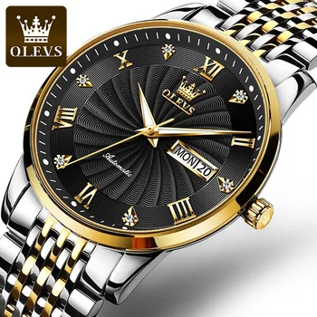 OLEVS 6630 Деловые мужские наручные часы высокого качества, автоматические механические часы с водонепроницаемым ремешком из нержавеющей стали Для мужчин, светящиеся
