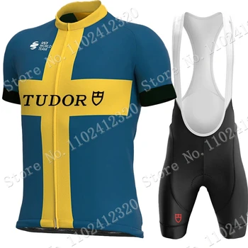 2023 Швеция Tudor Pro Team Велоспорт Джерси Комплект Мужская Одежда Swizerland С Коротким Рукавом Мужские Рубашки Для Шоссейных Велосипедов Костюм Велосипедный Нагрудник Шорты
