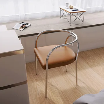 Современное рабочее кресло для отдыха, Обеденный Металлический подлокотник, Поясничная поддержка, Офисные дизайнерские стулья, гостиная, Кожаная мебель для дома Sedie Pranzo