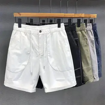 Мягкие прохладные однотонные мужские шорты Прямые мужские летние шорты с эластичной резинкой на талии Мужская одежда