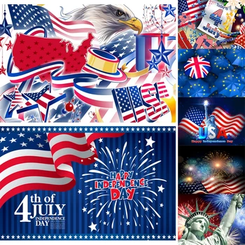 Счастливый Фон для Фотосъемки в День Независимости, Тканевый Фон для фотосъемки 4 июля, Фейерверк с американским флагом, Украшение вечеринки с петардами