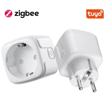 Tuya Zigbee 3.0 Smart Power Plug 16A ЕС Розетка 3680 Вт Измеритель мощности Совместим Работает с Alexa Google Home и Tuya Zigbee Hub