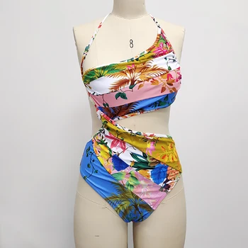 Цельный купальник с цветочным вырезом на одно плечо, бикини-стринги, шнуровка на плече, купальники, летняя пляжная одежда класса люкс