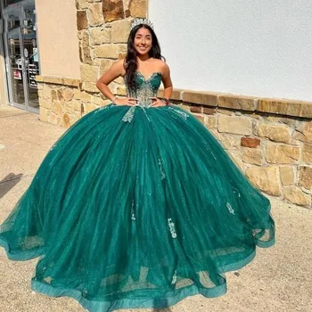 ANGELSBRIDEP Милое Пышное Платье С Кружевным Блестящим Тюлевым Шлейфом Mexica Vestidos De Años Sweet 16 Princess Pageant Dress