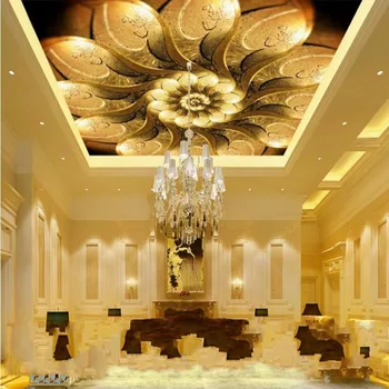 beibehang Большие обои на заказ, 3D Стерео Золотой Цветок, Гостиная, спальня, настенная роспись на крыше, фон для потолка