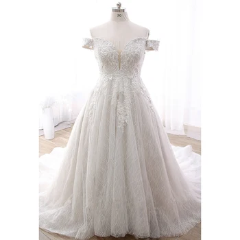 Роскошное Свадебное платье из тюля для невесты 2023, Элегантное Свадебное платье с открытыми плечами, Кружевное платье со шлейфом на заказ, Vestido De Novia