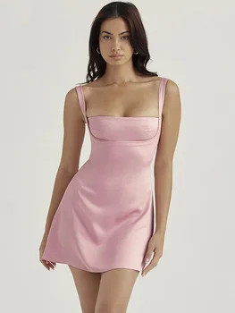 Сексуальное мини-платье Mozision на бретельках из атласа для женщин 2022, Осеннее Облегающее платье без рукавов с открытой спиной, короткие платья для вечеринок