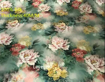 Толщина 40 мм, ширина 113 см роскошная зеленая цифровая печать 100% шелковая атласная ткань шелковый шармез для Платьев, Рубашек, Пижам