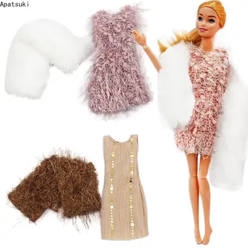 Модное кукольное меховое платье, наряды для куклы Барби, одежда и шарф, офисное вечернее платье принцессы для леди 1/6 BJD, аксессуары для кукол, игрушка