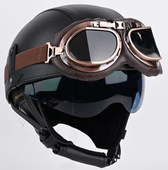 Классический мотоциклетный шлем Мужской и женский Мотоциклетный винтажный шлем кожаные очки пилота Солдатская кепка Casco DOT