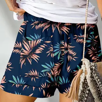 Летние шорты с эластичным поясом, пляжные шорты, свободные шорты с завязками в стиле ретро с цветочным принтом