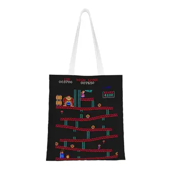 Сумки для покупок с модным принтом Donkey Kong, многоразовые холщовые сумки на плечо, сумка для аркадных видеоигр
