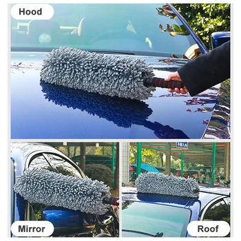 Телескопическая швабра для мытья кузова автомойки 55-84 см, Большая щетка для чистки автомобиля из микрофибры, щетка для пыли для автомобильной мебели из нановолокна и хлопка