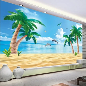 обои wellyu для стен 3D HD Пляж кокосовая пальма 3D фон CMYK узор papel de parede infantil tapety behang