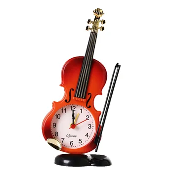  Пластиковый дизайн в форме скрипки Круглые часы кварцевый громкий будильник с батарейным питанием Украшение стола 