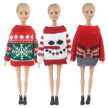 Рождественский высококачественный вязаный свитер ручной работы из чистого хлопка, Варианты топов, аксессуары для кукольной одежды для куклы Барби 11.5 Inc.
