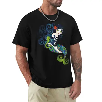 Аквамариновая футболка с русалочкой, футболки на заказ, создайте свои собственные белые футболки для мальчиков, забавные футболки, одежда с аниме, мужская футболка