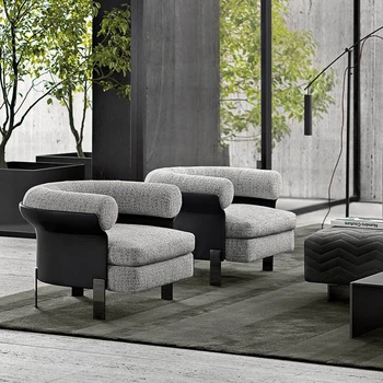 Итальянский легкий роскошный одноместный диван-кресло в гостиной, простое тканевое кресло для переговоров / минималистичный шезлонг Mattia
