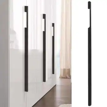 Черная Удлиненная Дверная ручка ящика шкафа из алюминиевого сплава, современная Простая Мебельная тяга