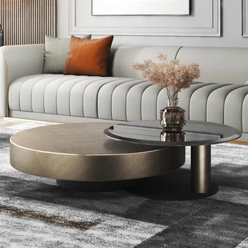 Роскошный круглый чайный столик В маленькой квартире из нержавеющей стали, простая гостиная в стиле постмодерн, круглый чайный столик из стального стекла