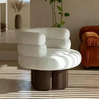 Скандинавская кашемировая ткань из ягненка, Стулья для гостиной, Одноместный минималистичный современный односпальный диван-кресло с табуреткой, Креативный шезлонг
