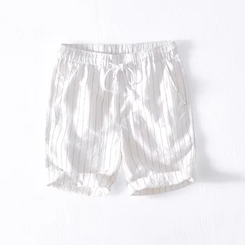 Белые полосатые шорты для мужчин 2023, Новые модные хлопковые льняные свободные праздничные шорты, мужские повседневные короткие брюки с завязками большого размера