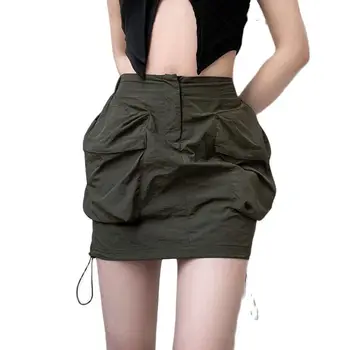 Женская тканая юбка с карманом на талии, тканая юбка с завязками для инструментов, тканая юбка на шнурке