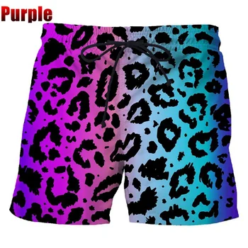 Новые летние модные Классические цветные мужские шорты с леопардовым 3D-принтом, повседневные пляжные шорты для плавания Унисекс