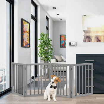 Собачья калитка для дверных проемов, лестниц или дома – Отдельно стоящая, складная, в стиле гармошки, МДФ, Деревянная загородка для собак внутри помещения