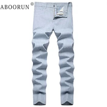 ABOORUN Мужские повседневные джинсы в полоску, узкие стрейчевые джинсовые брюки-карандаш, хлопковые брюки размера плюс 42 для мужчин