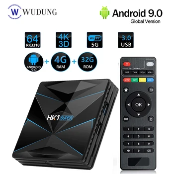 HK1 Super TV Box Android 9,0 RK3318 Четырехъядерный 4 ГБ 128 ГБ телеприставка 2,4 G/5G Двойной WiFi USB3.0 BT4.0 4K Смарт-приставка