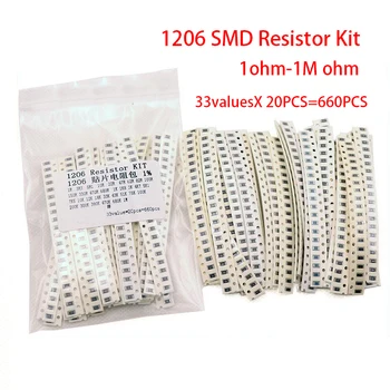 Набор резисторов 1206 SMD, ассорти, 1 ом-1 М Ом, 1%, 33 значения x 20ШТ = 660ШТ, набор образцов.