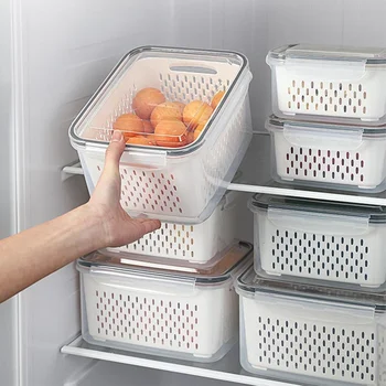 Пластиковые коробки для холодильника, Органайзер, Сливная корзина, Контейнеры для хранения свежих овощей, фруктов, продуктов, Кладовая, Кухонная коробка для специй