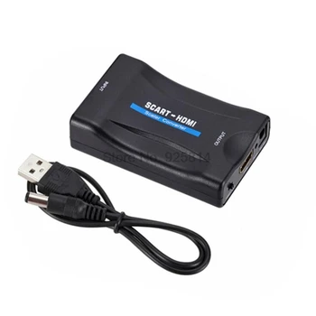 dhl или ems 20шт Совместимый с 1080P SCART Конвертер видео-аудиосигнала В HDMI Адаптер HD С зарядным кабелем HDMI-Comp
