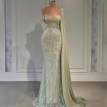 Роскошные вечерние платья Serene Hill Mint Mermaid 2023, элегантные расшитые бисером платья на одно плечо для женщин, вечерние LA71638