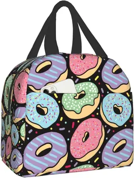Ланч-бокс Colorful Donuts, изолированные ланч-боксы, водонепроницаемая сумка для ланча, Многоразовая сумка для ланча с передним карманом для школьного офиса