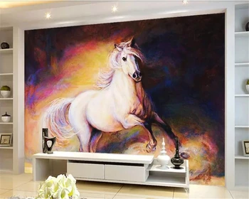 бейбеханг Изготовленная на Заказ наклейка на стену с тиснением абстрактная белая лошадь 3d фотообои ТВ фон украшения обоев Домашнего интерьера