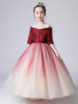 2023 детское платье платье принцессы для девочек с цветочным узором свадебные длинные костюмы для фортепиано для девочек маленькие пушистые летние
