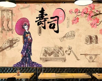 beibehang Изготовленные на Заказ ретро Японские Суши Японская Еда Фон Суши ресторана Настенная Роспись Декорации Обои для стен Behang